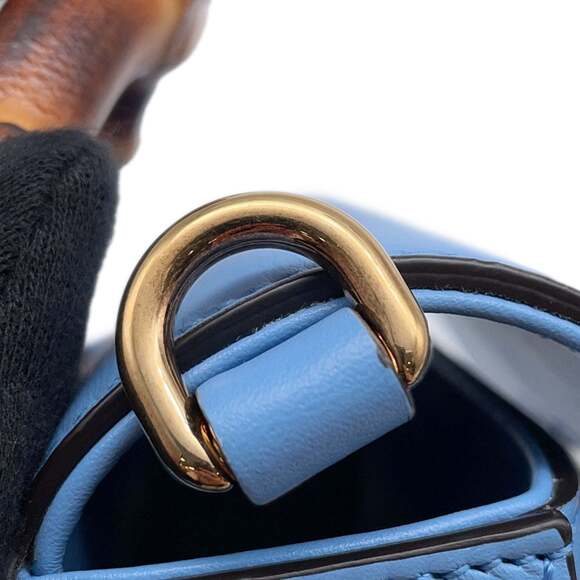 GUCCI Blue Leather Bamboo Shoulder Bag - Picture 11 of 16